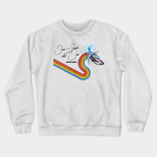 Retro 70s/80s Style Rainbow Surfing Wave Nicaragua Crewneck Sweatshirt by darklordpug